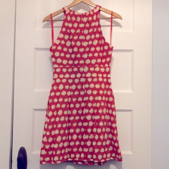 Very Cute Deep Coral w/Cream Spot Cocktail Dress Size 6 - Eliza J - Picture 9 of 10